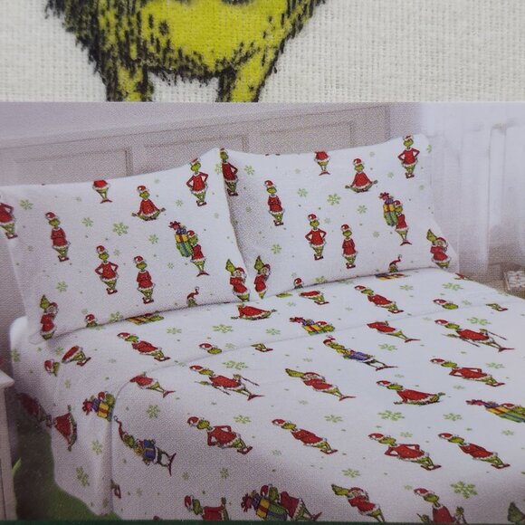 Dr Seuss The Grinch 4 Piece Flannel Sheet Set Full Double Cotton Comfortable - Picture 7 of 12